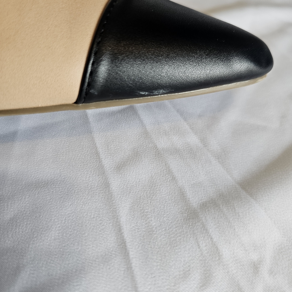 Two-Tone Slingback Pointed Toe Pumps in Beige and Black - Picture 11 of 16